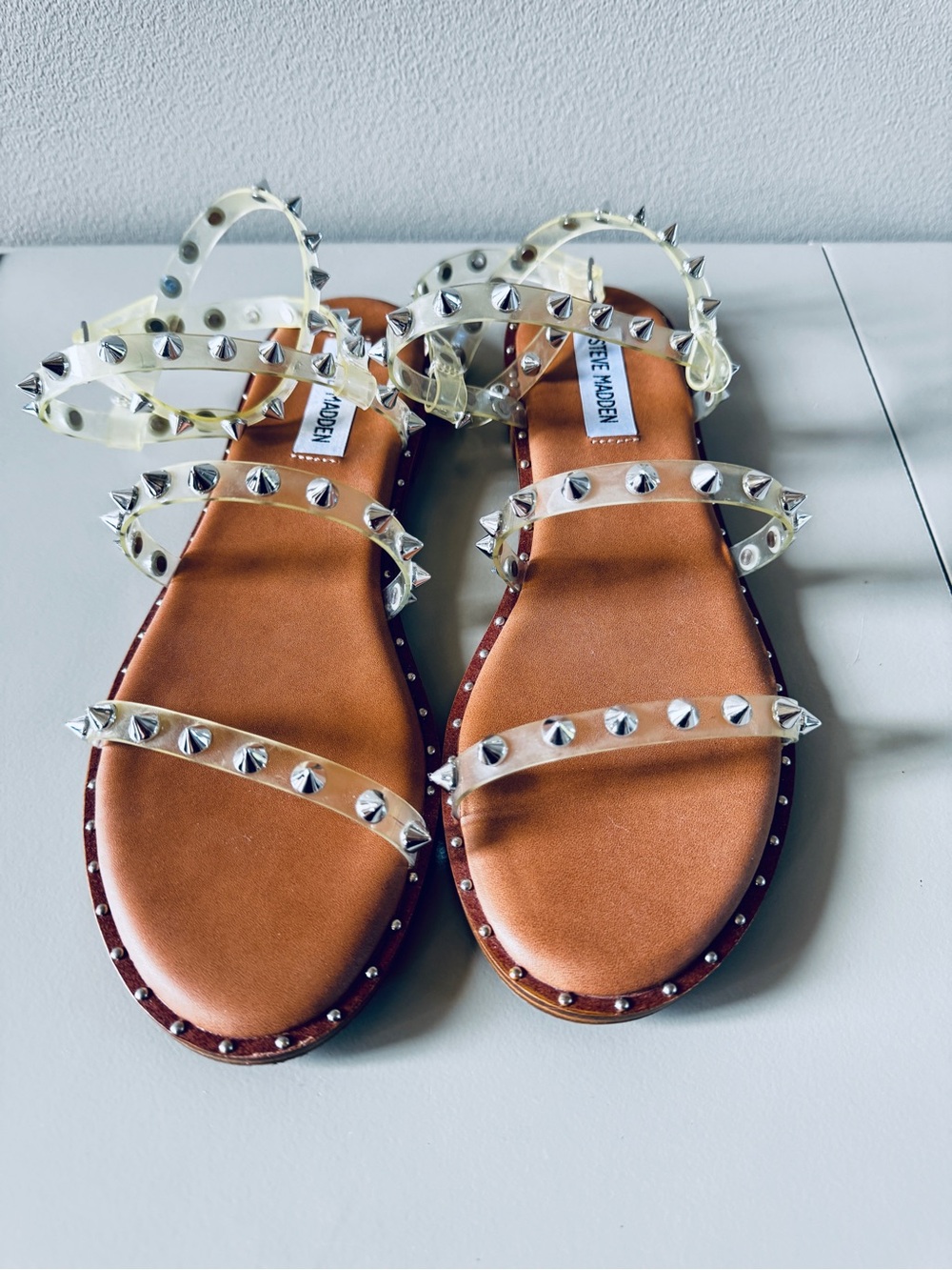 Steve Madden Transport Studded Strappy Sandals Clear 8